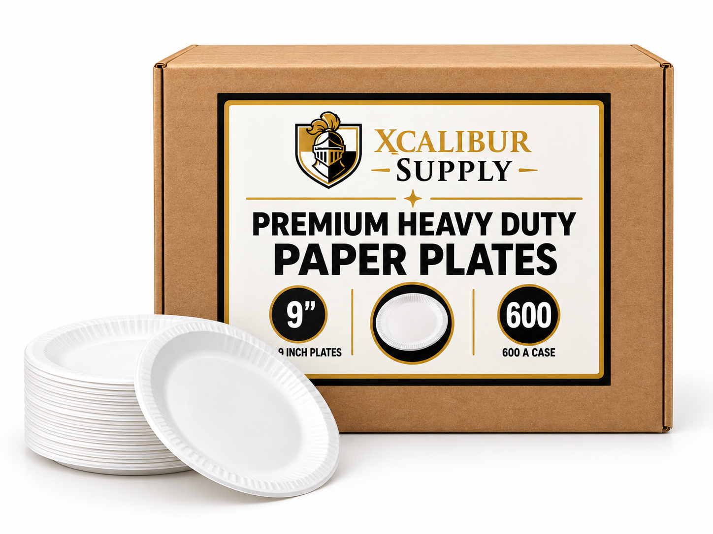 Xcalibur Supply Premium Heavy Duty Paper Plates – 9 Inch | 600 Count