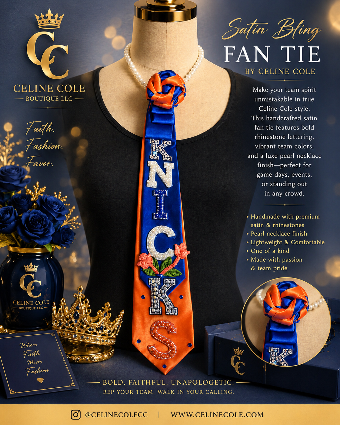 Custom Satin Bling Fan Tie