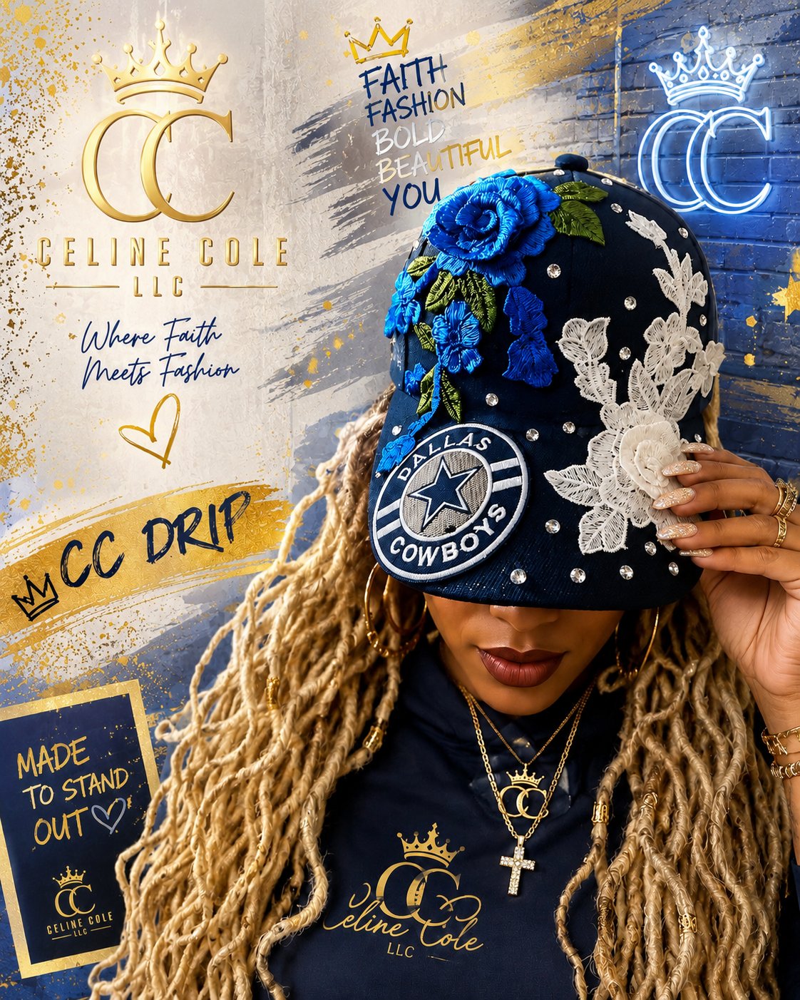 Customs Dallas Cowboys Flower Embroidered Cap