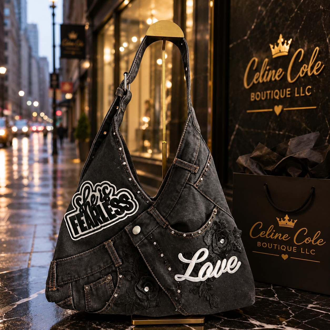 Fearless in Love Denim Luxe Hobo Bag