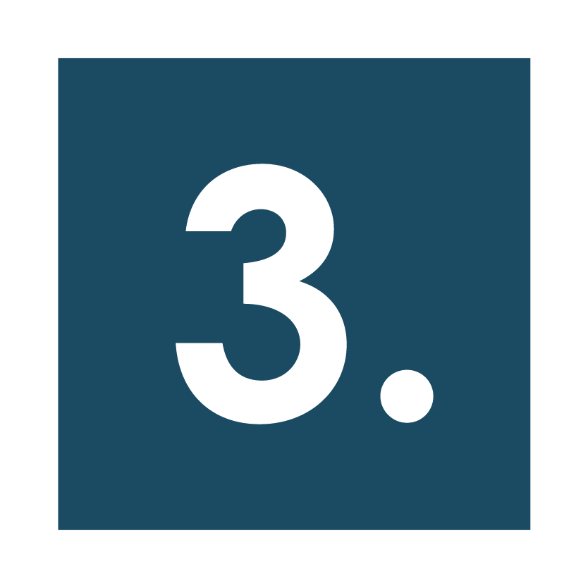 White number 3 on a dark blue square background.