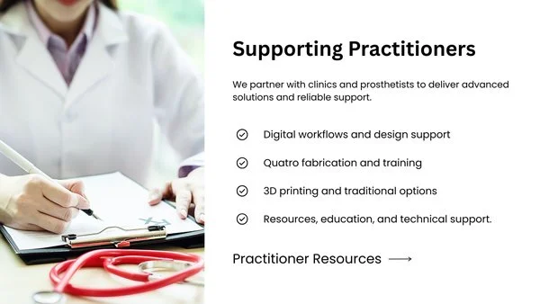 Explore practitioner resources for digital workflows, Quatro fabrication and training, 3D printing, education, and technical support.