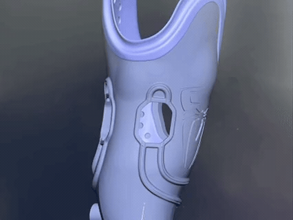 Animated GIF showing a 3D CAD model of a Quatro Socket slowly rotating to reveal a custom spider emblem.