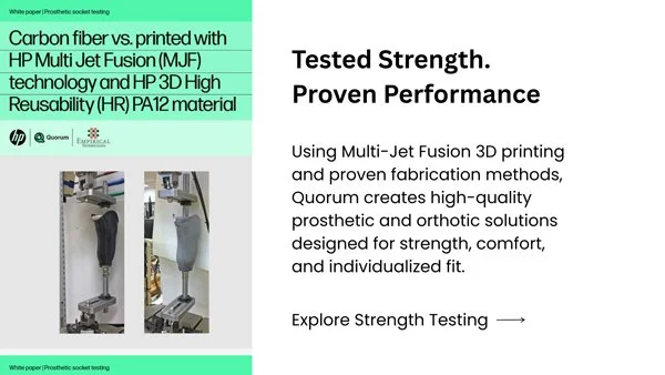 Explore HP studies comparing carbon fiber and Multi Jet Fusion 3D printed PA12 sockets.