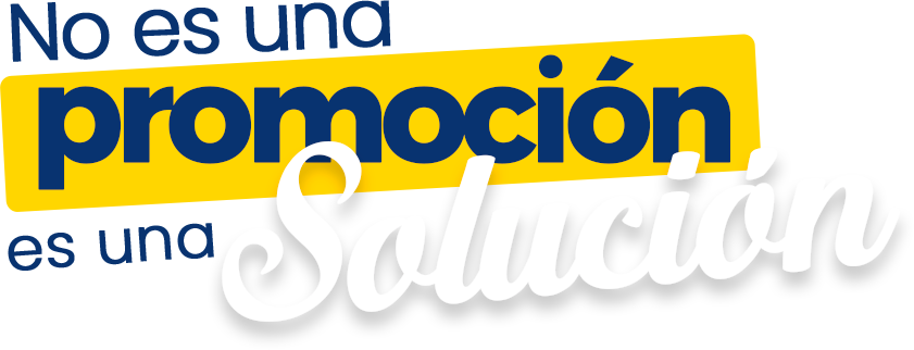 Promoción y solución written in bold yellow, navy, black, and white text on a colorful background.
