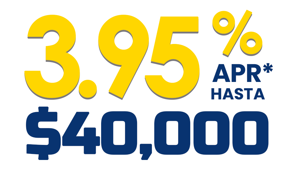 Large yellow text showing "3.95" with a small percentage sign, alongside smaller blue text indicating "APR* HASTA $40,000". The background is white.