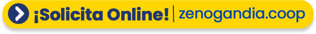 Advertisement banner with the text '¡Solicita Online! | zenogandia.coop' in yellow and blue