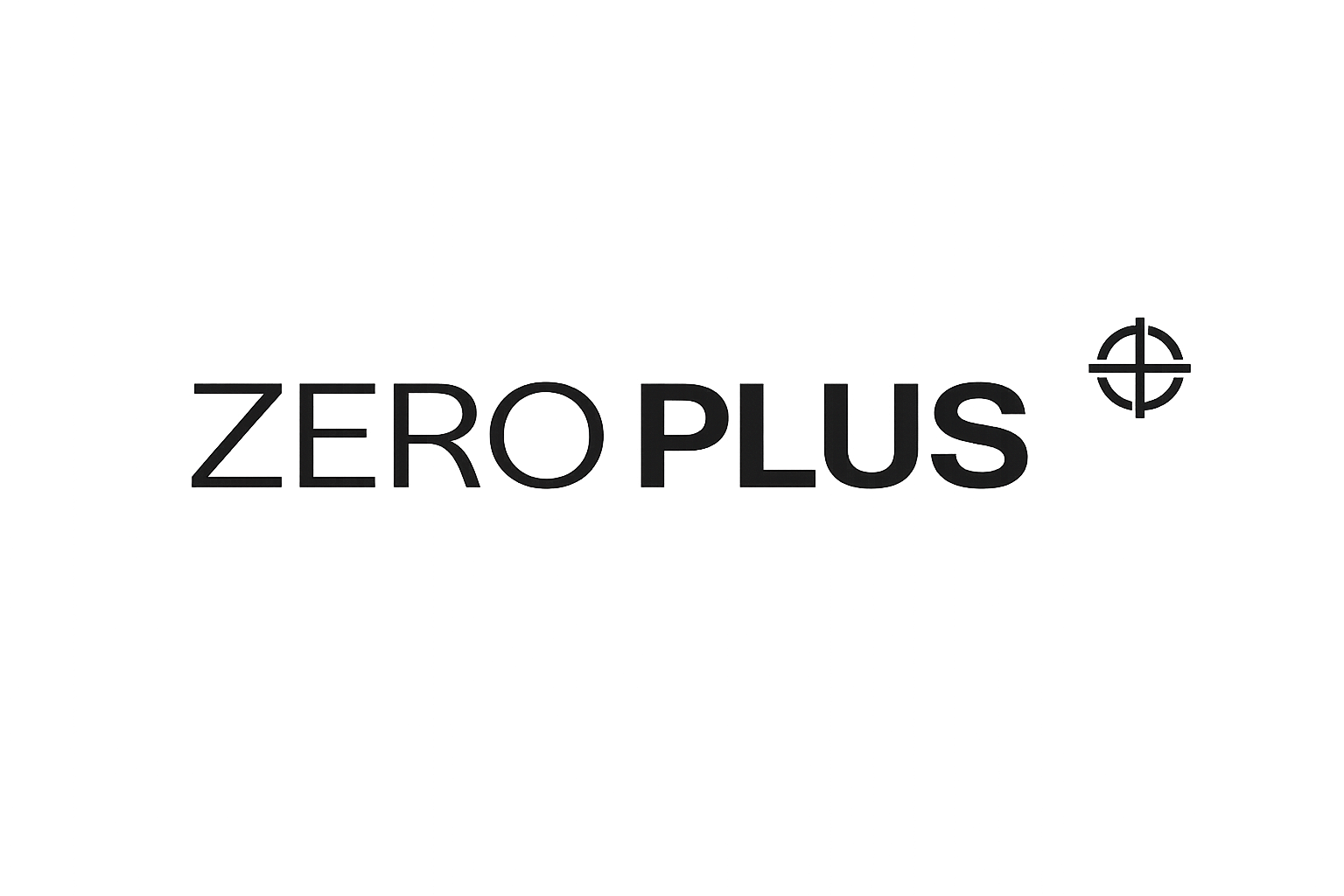 Black logo with the text 'ZERO PLUS' and a target symbol on the right side.