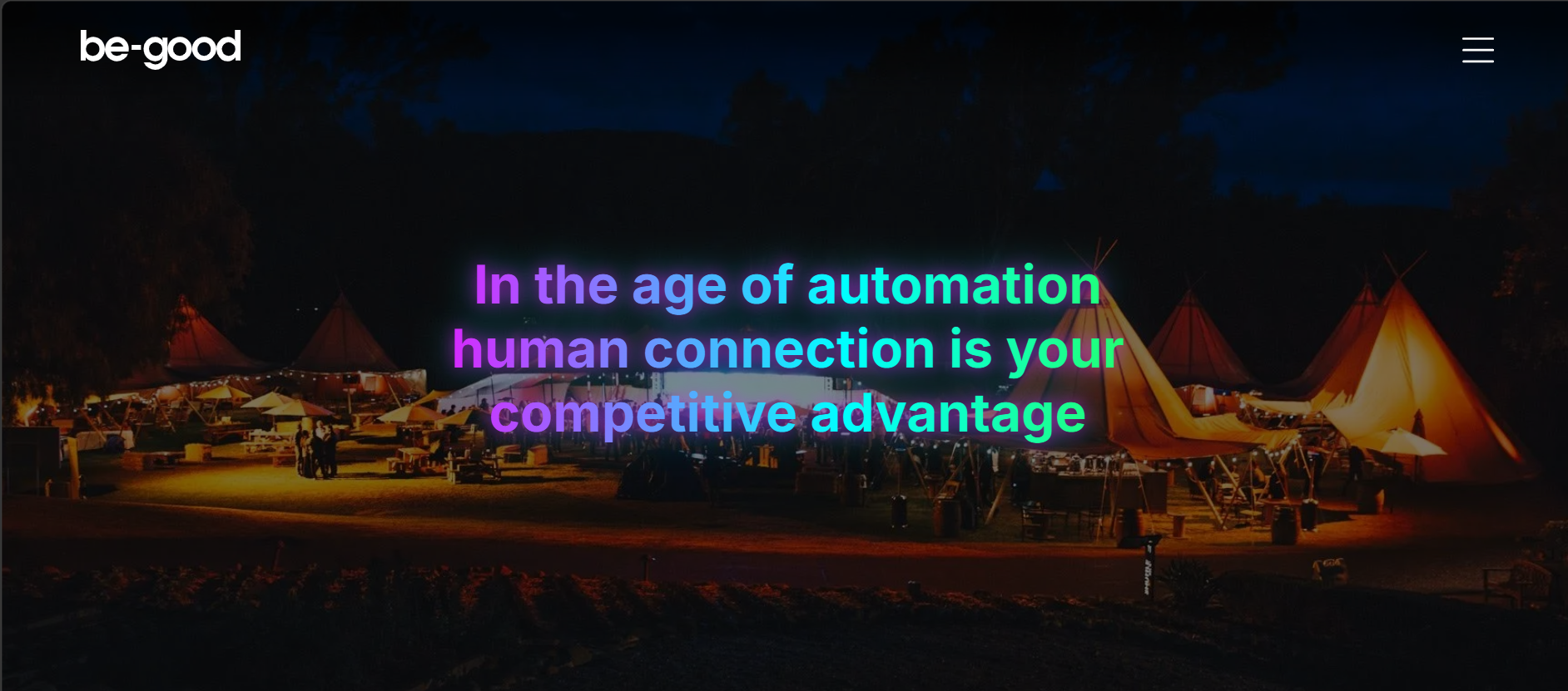 A screen grab of be-good's website homepage
