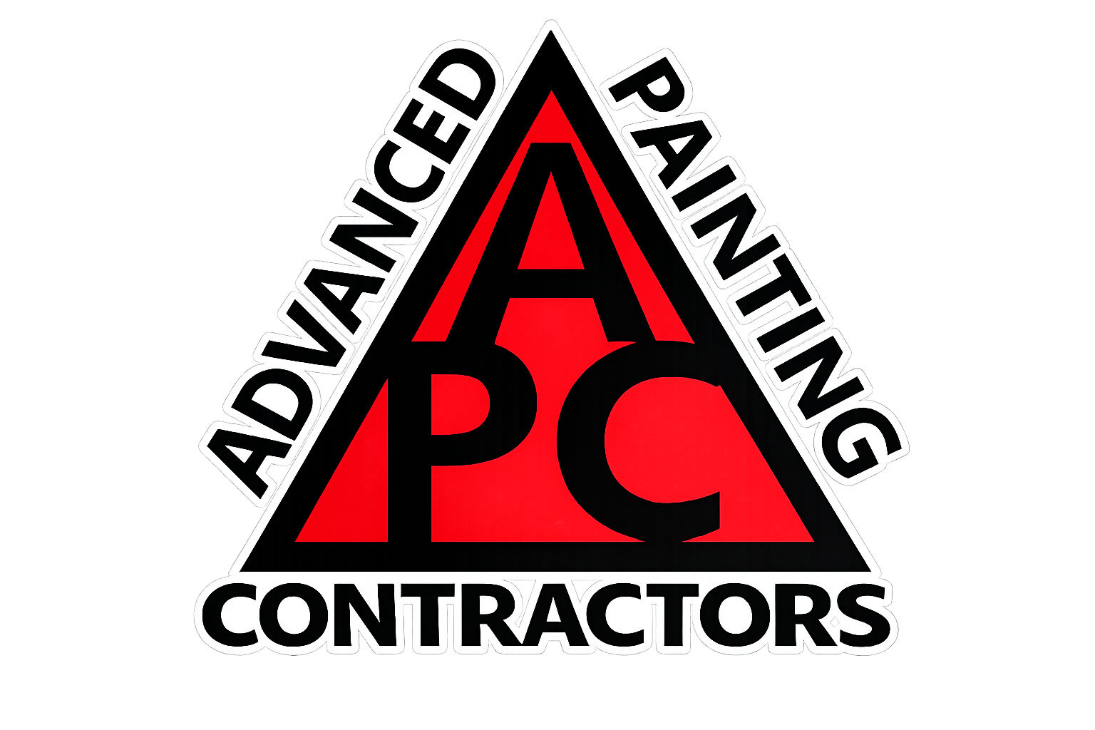 Logo for Advanced Painting Contractors featuring a black and red triangular design with black and white text.
