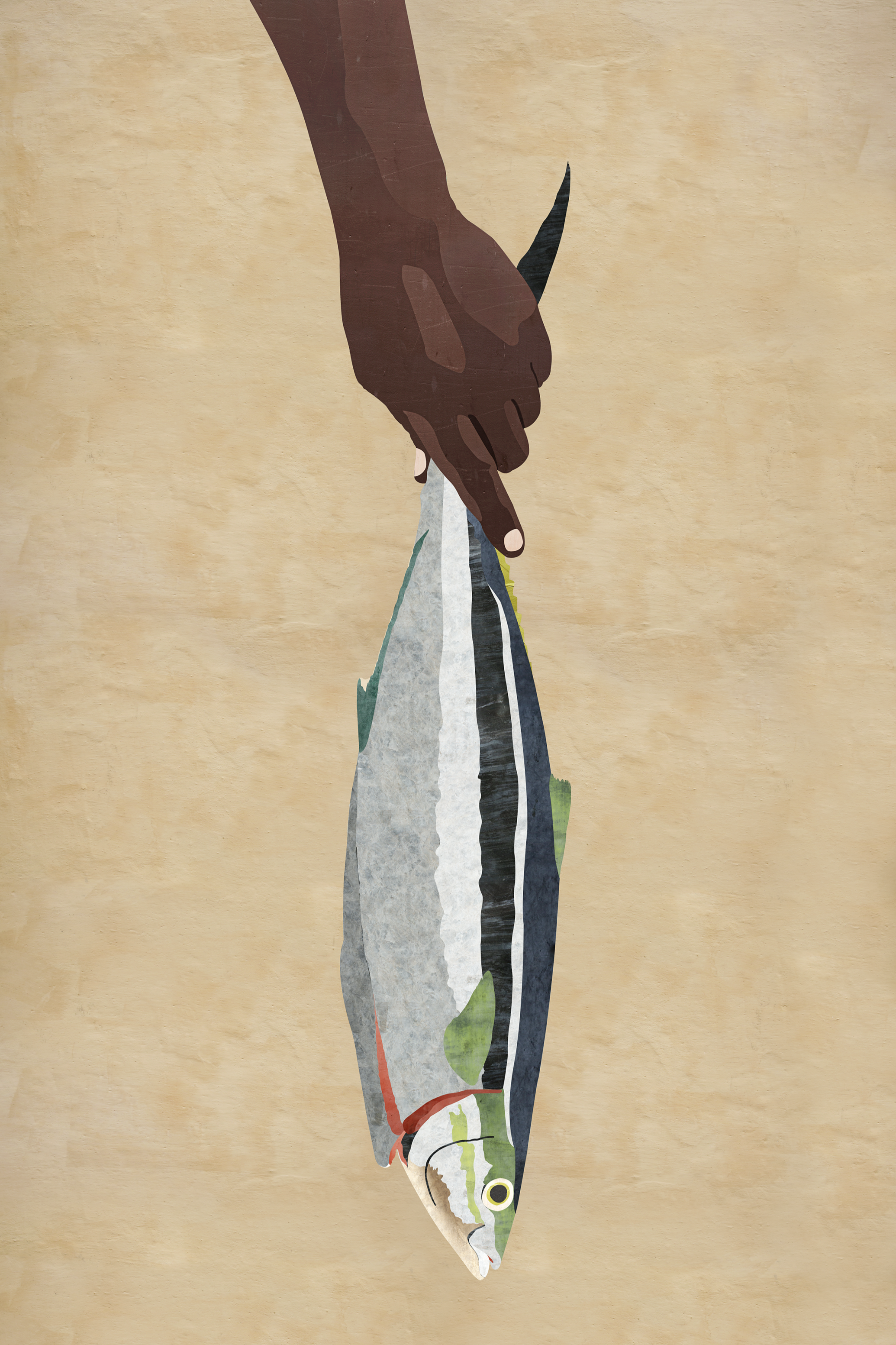 A single fish.
Dimensions: 70 x 46 cm;
Year: 2024;
Intervened Photography.
Edition of 10