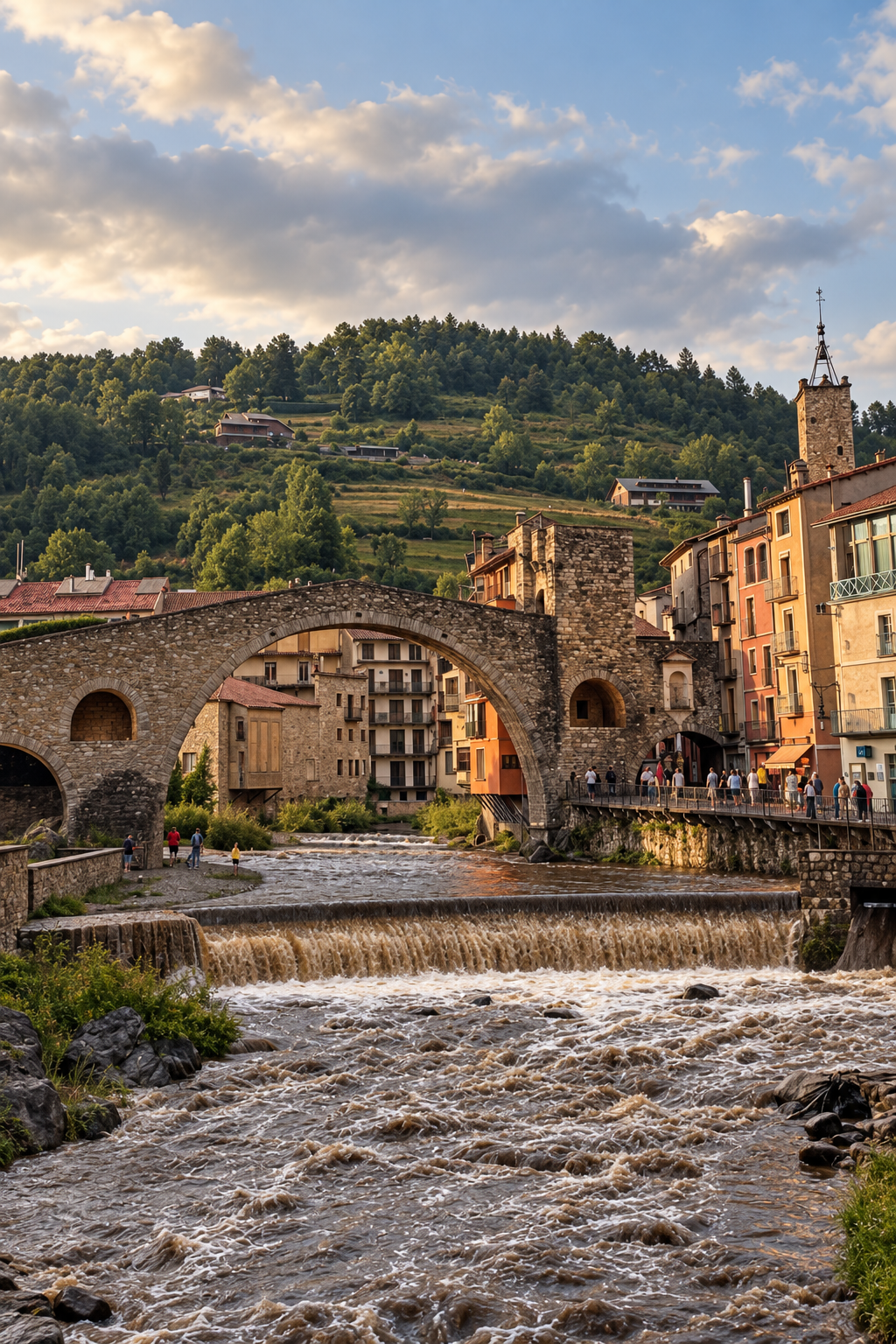 Pont Nou de Camprodon, el riu Ter i les façanes del poble.