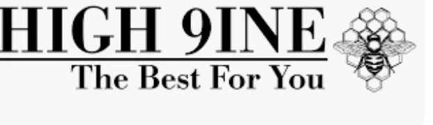 High 9ine logo with text 'The Best For You' and a bee illustration surrounded by honeycomb pattern.