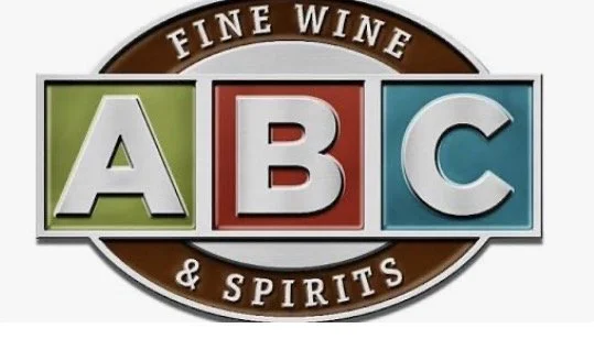 Logo with the text 'FINE WINE & SPIRITS' above and below the large letters 'A B C' in colored blocks.