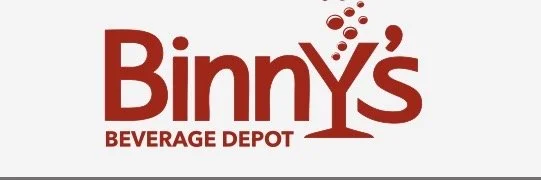Logo for Binny's Beverage Depot with red text and a martini glass icon.