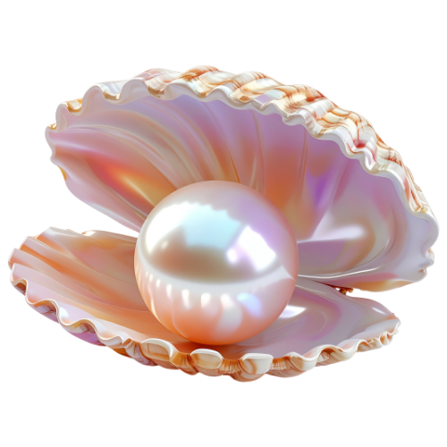 A large, open seashell with a shiny pearl inside.