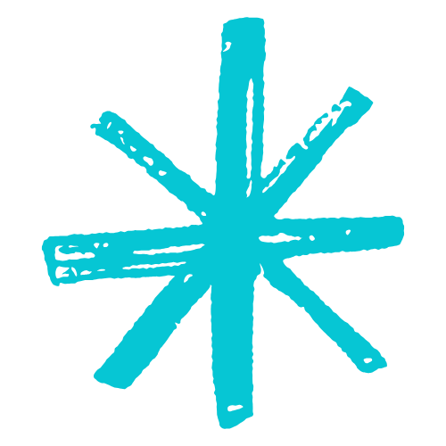 A teal-colored abstract starburst design with multiple uneven lines radiating from the center.