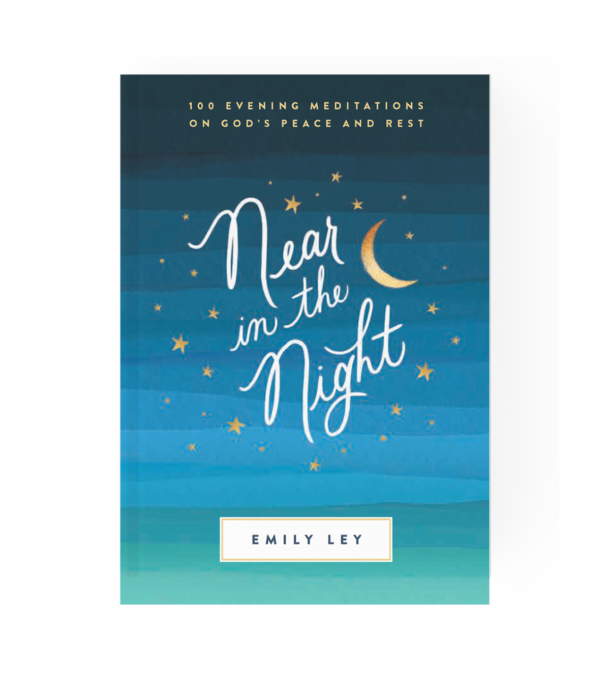 Book titled 'Dear in the Night' by Emily Ley, featuring a dark blue night sky with a crescent moon and small stars on the cover.