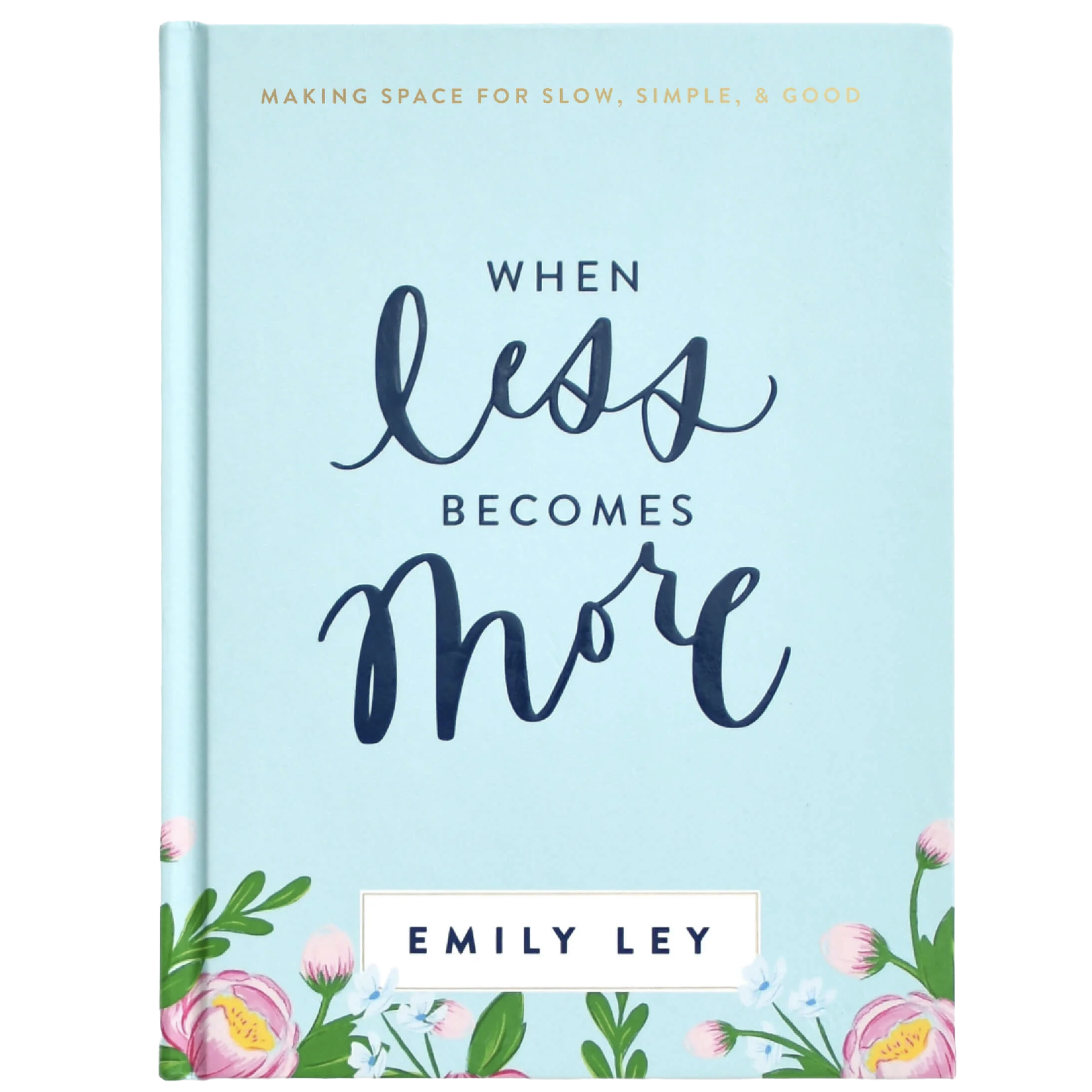 Cover of a book titled 'When Hope Becomes' by Emily Ley; the cover has a light blue background with botanical illustrations of pink flowers and green leaves.