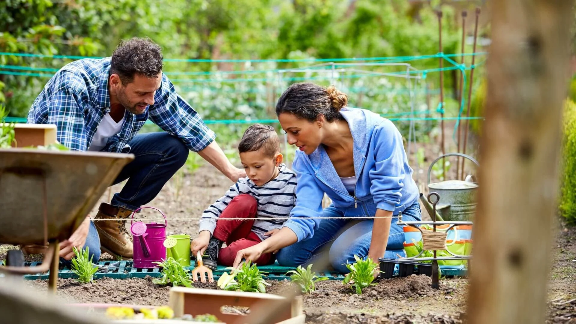 family gardening together