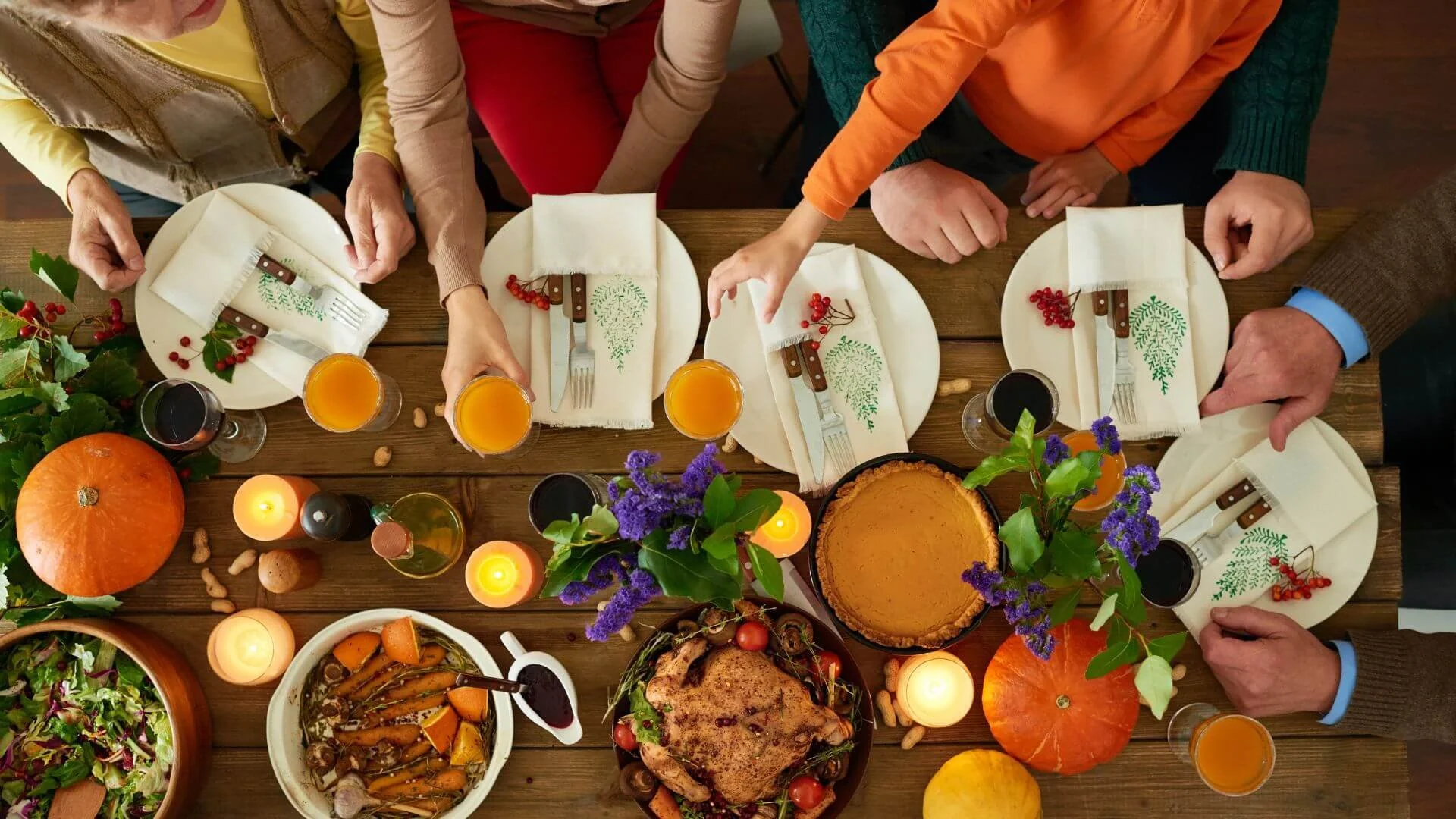 thanksgiving dinner table full of healthy food