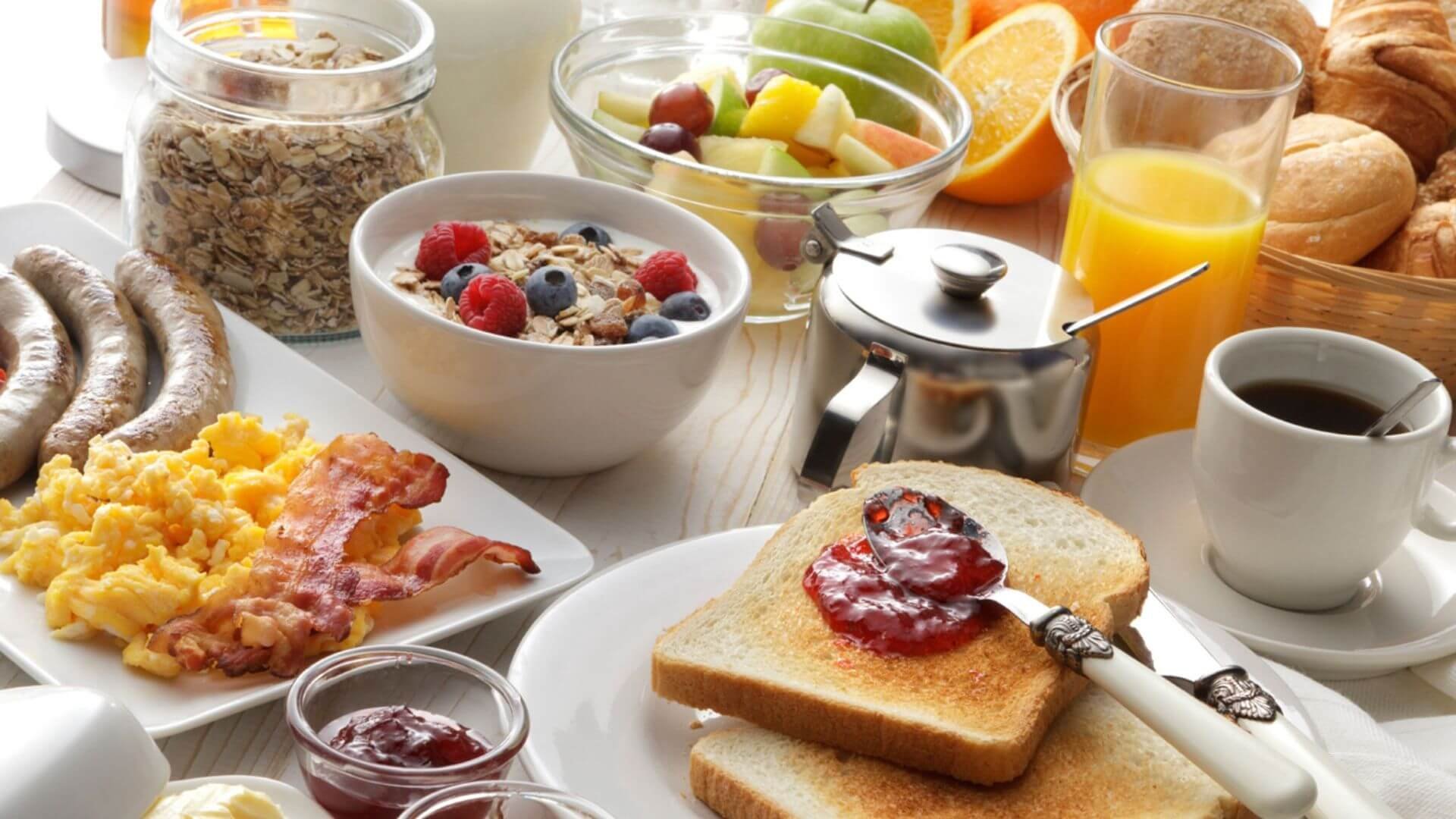 table full of healthy breakfast options