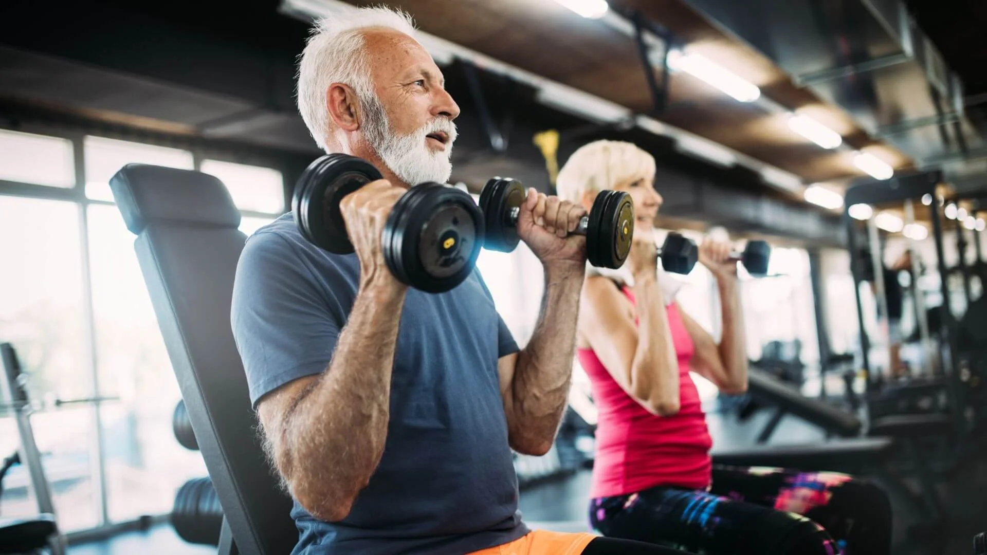 two people exercising together