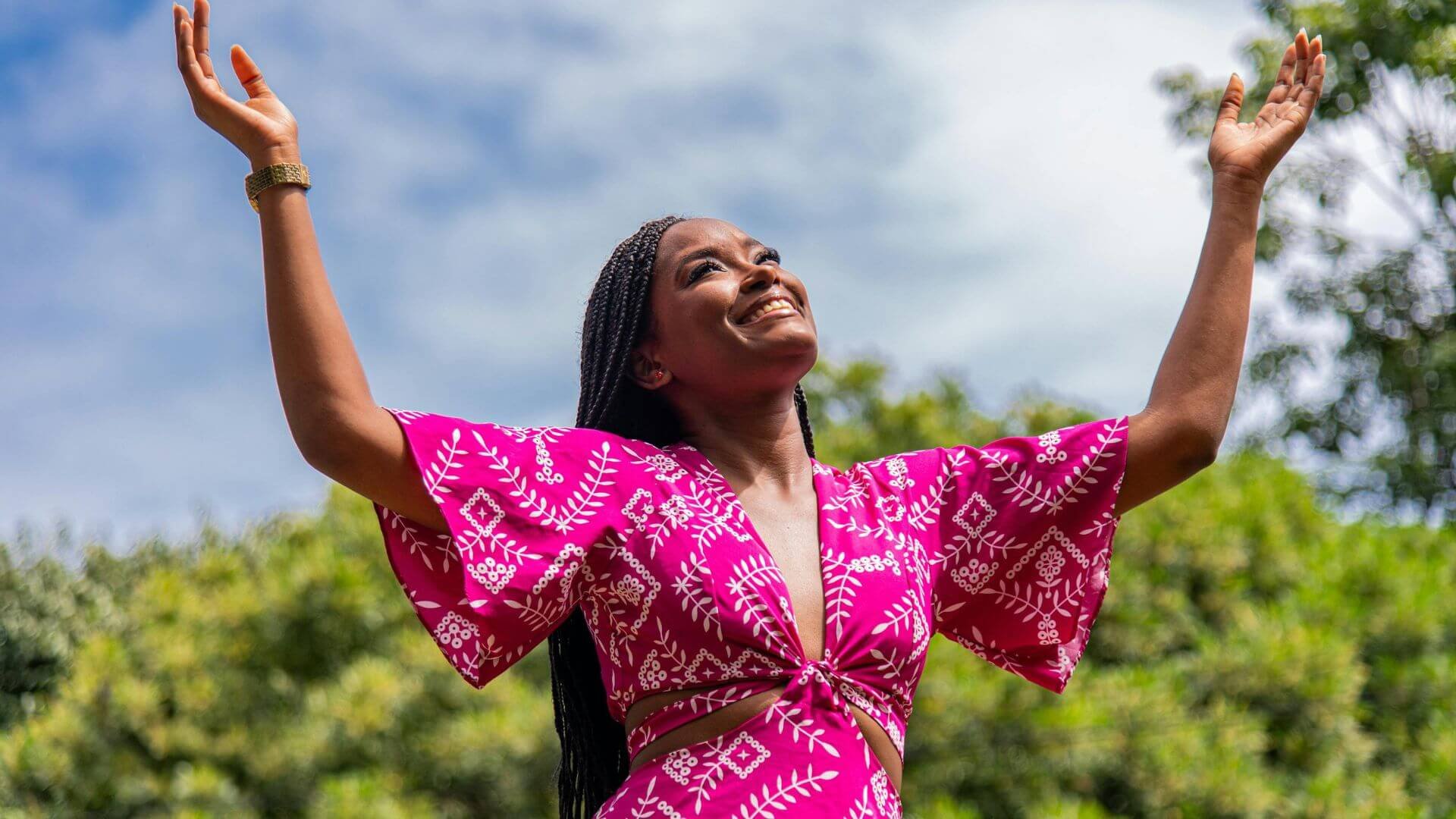 woman happy and outside