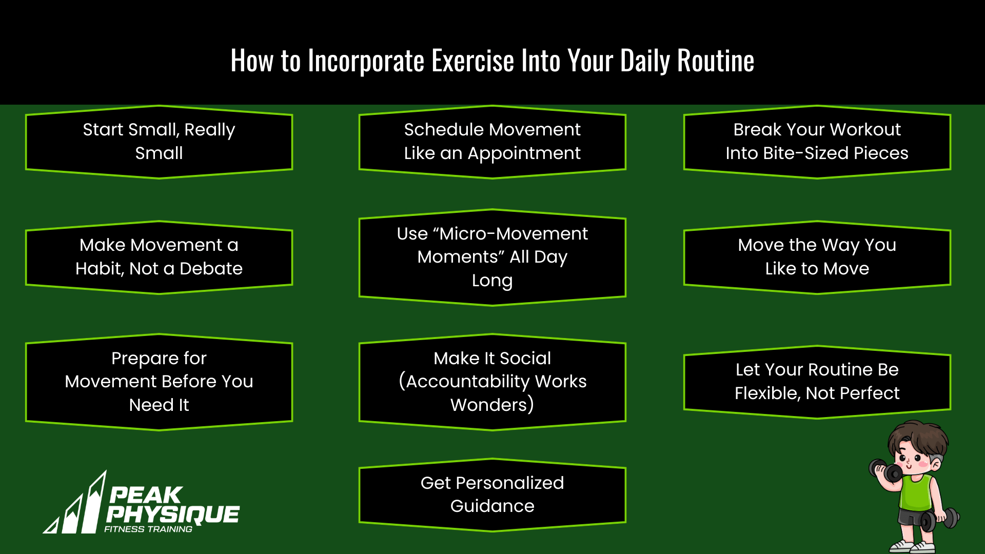graphic explaining How to Incorporate Exercise Into Your Daily Routine