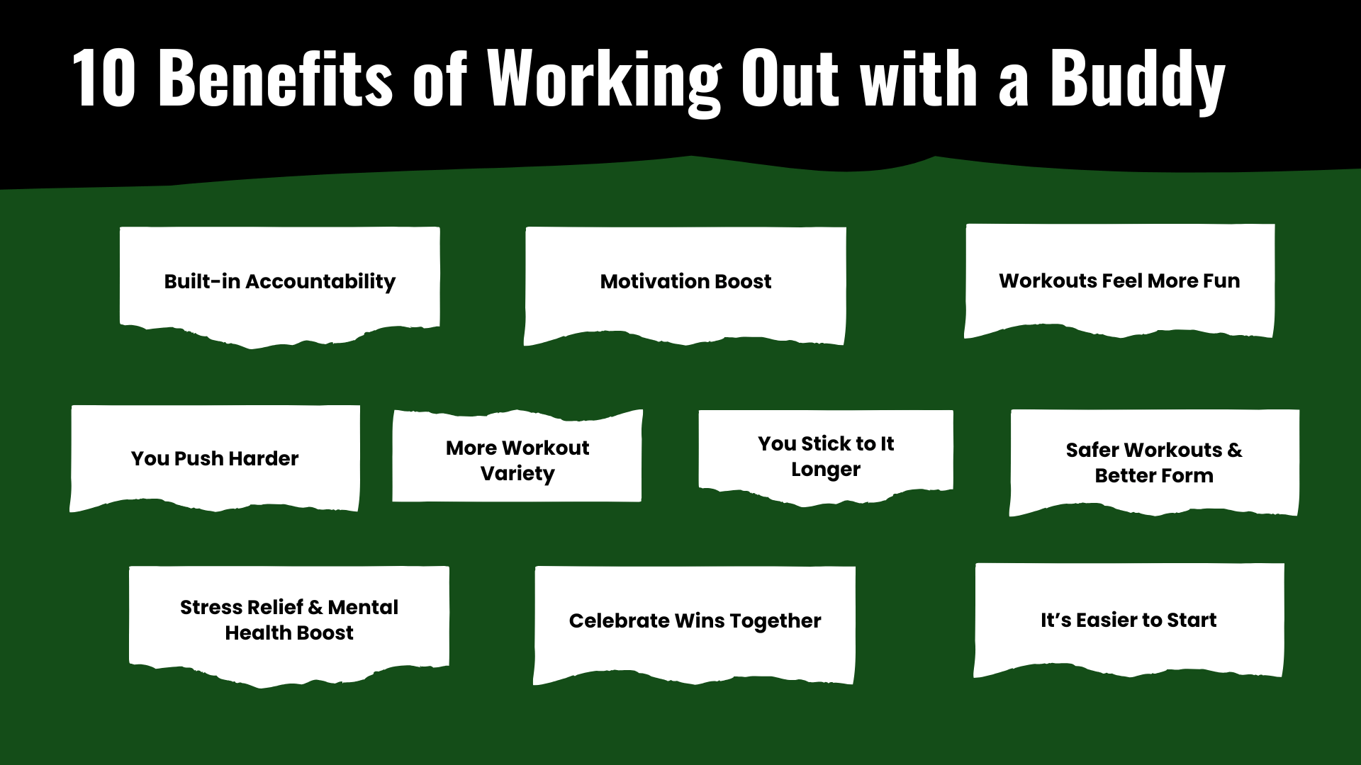 graphic showing the ten benefits of working out with a buddy
