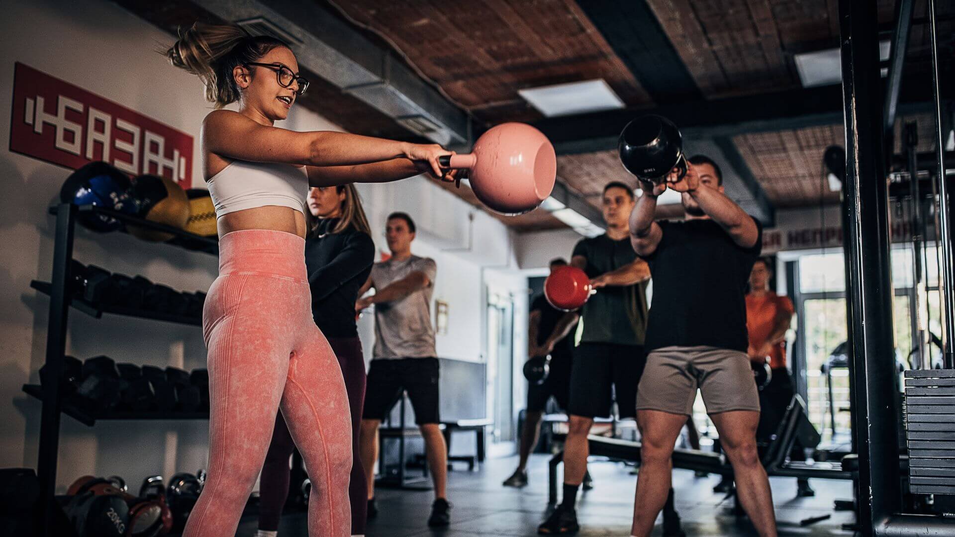 a group of people exercising together