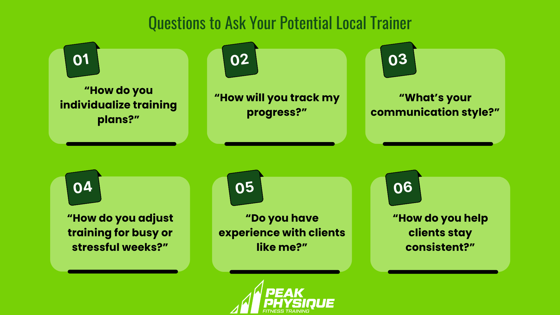 graphic of Questions to Ask Your Potential Local Trainer