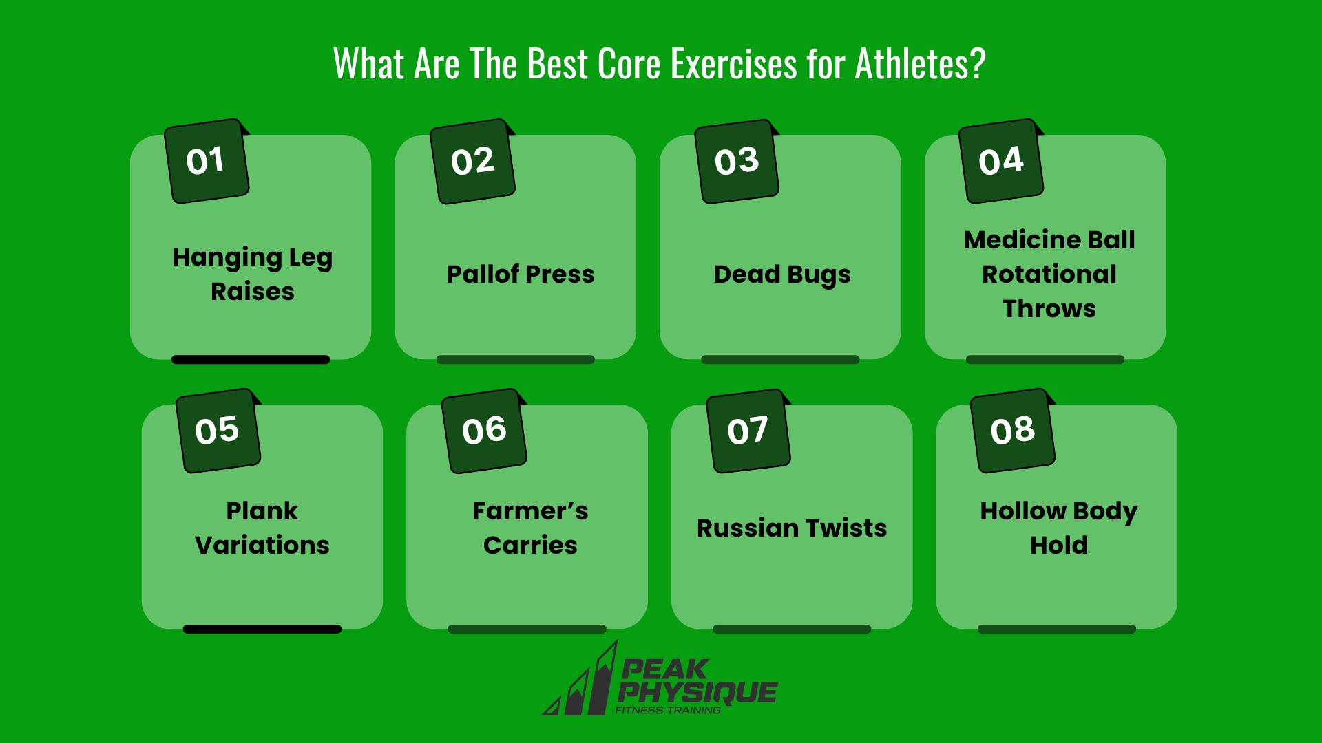 graphic showing the best core exercises for athletes