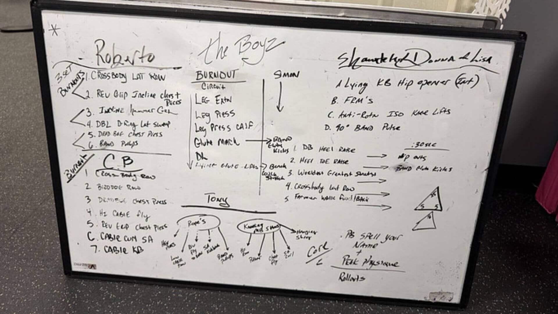 whiteboard with a custom exercise