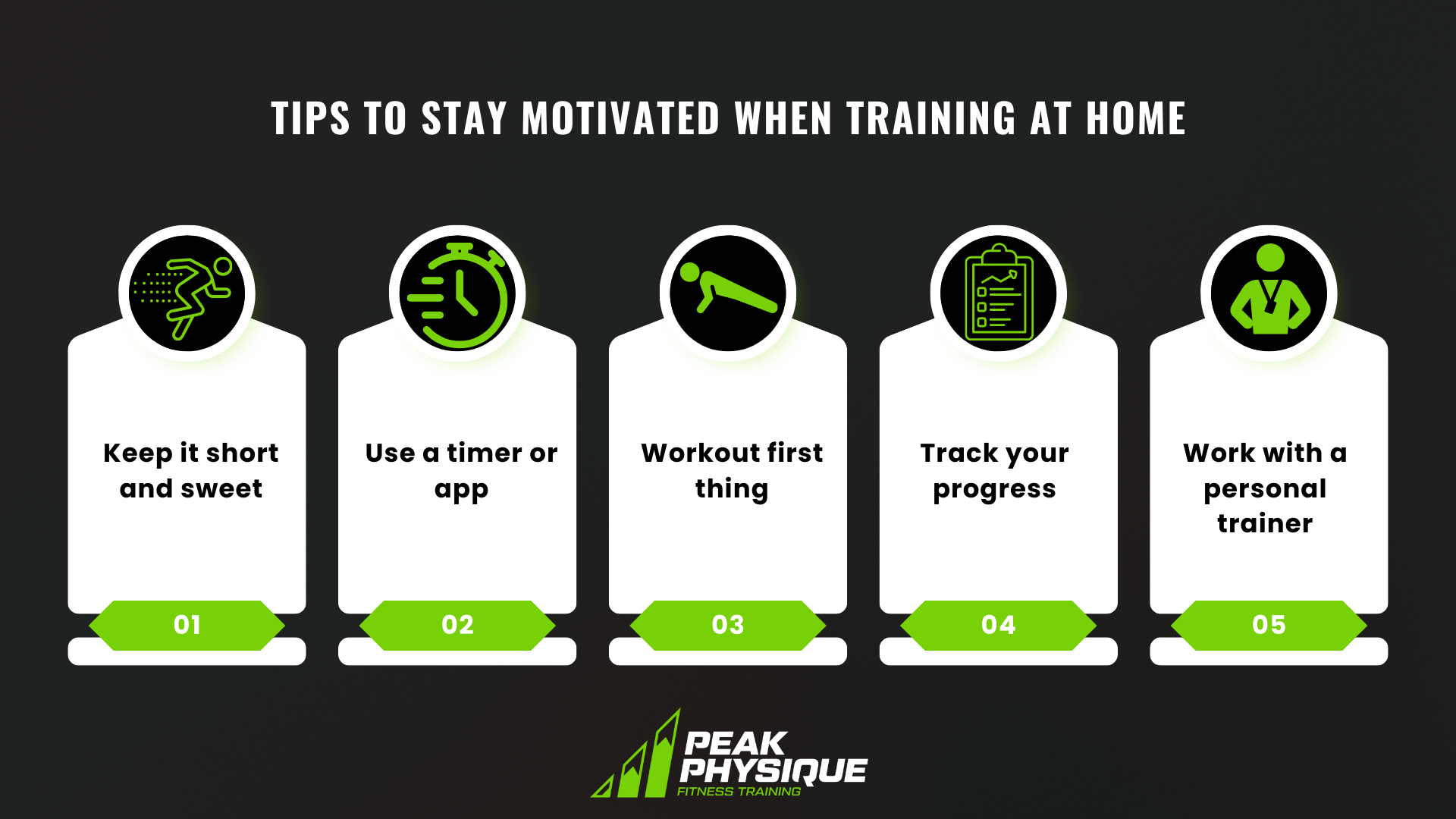 graphic showing the Tips to Stay Motivated When Training at Home