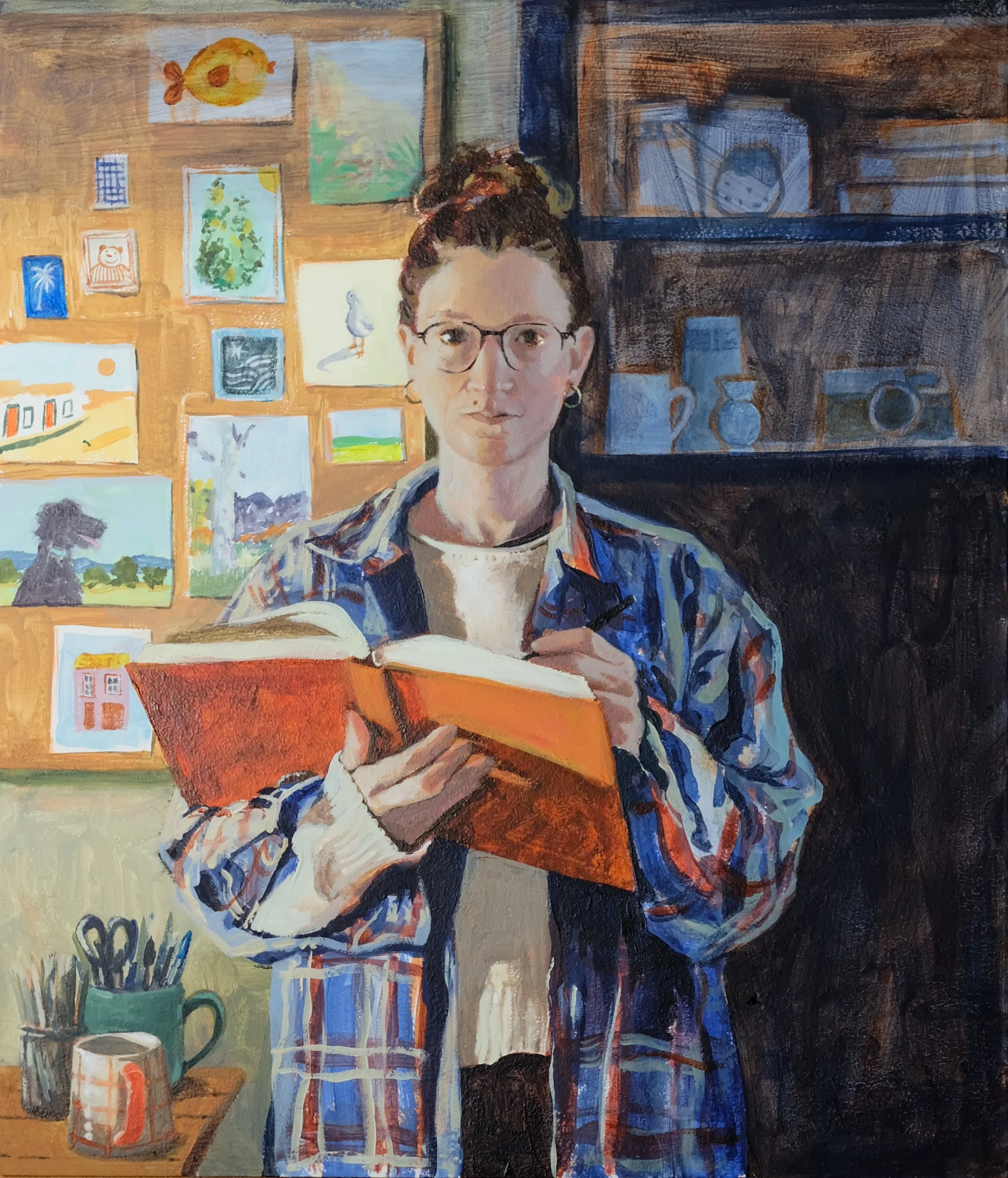Self Portrait with Sketchbook- Portrait Artist of the Year submission, 35 x 30cm