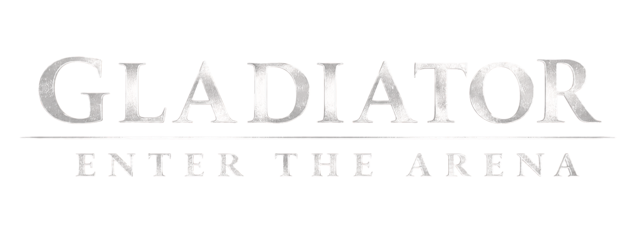 The title 'Gladiator: Entrier the Arena' in large silver metallic letters with a neon glow effect, set against a black background.