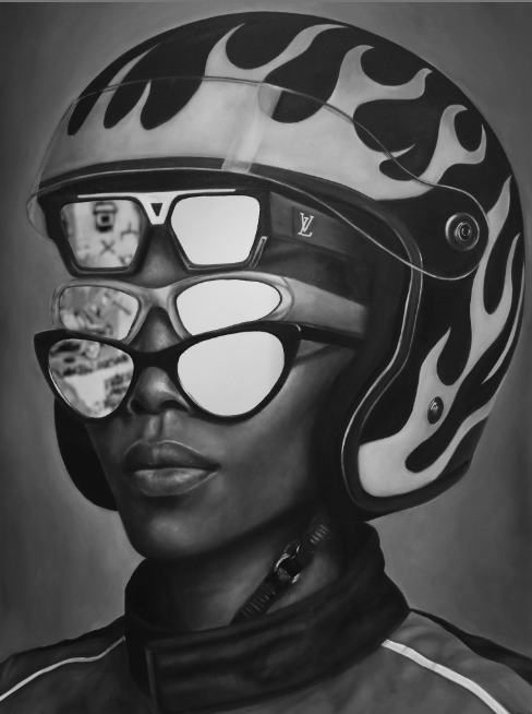 Devin Wesley EYES ON THE PRIZE 36"x48" Oil and mirror on canvas