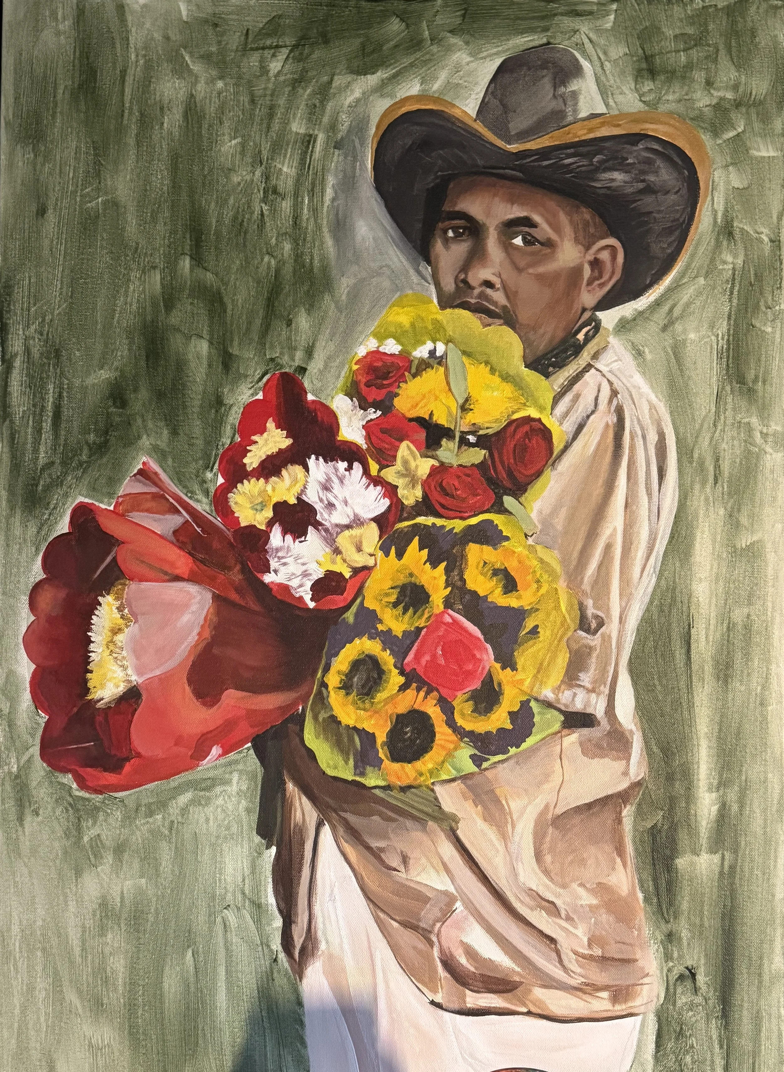 Ali Berk MY NEIGHBORHOOD FLOWER MAN 24"x36" Acrylic on canvas