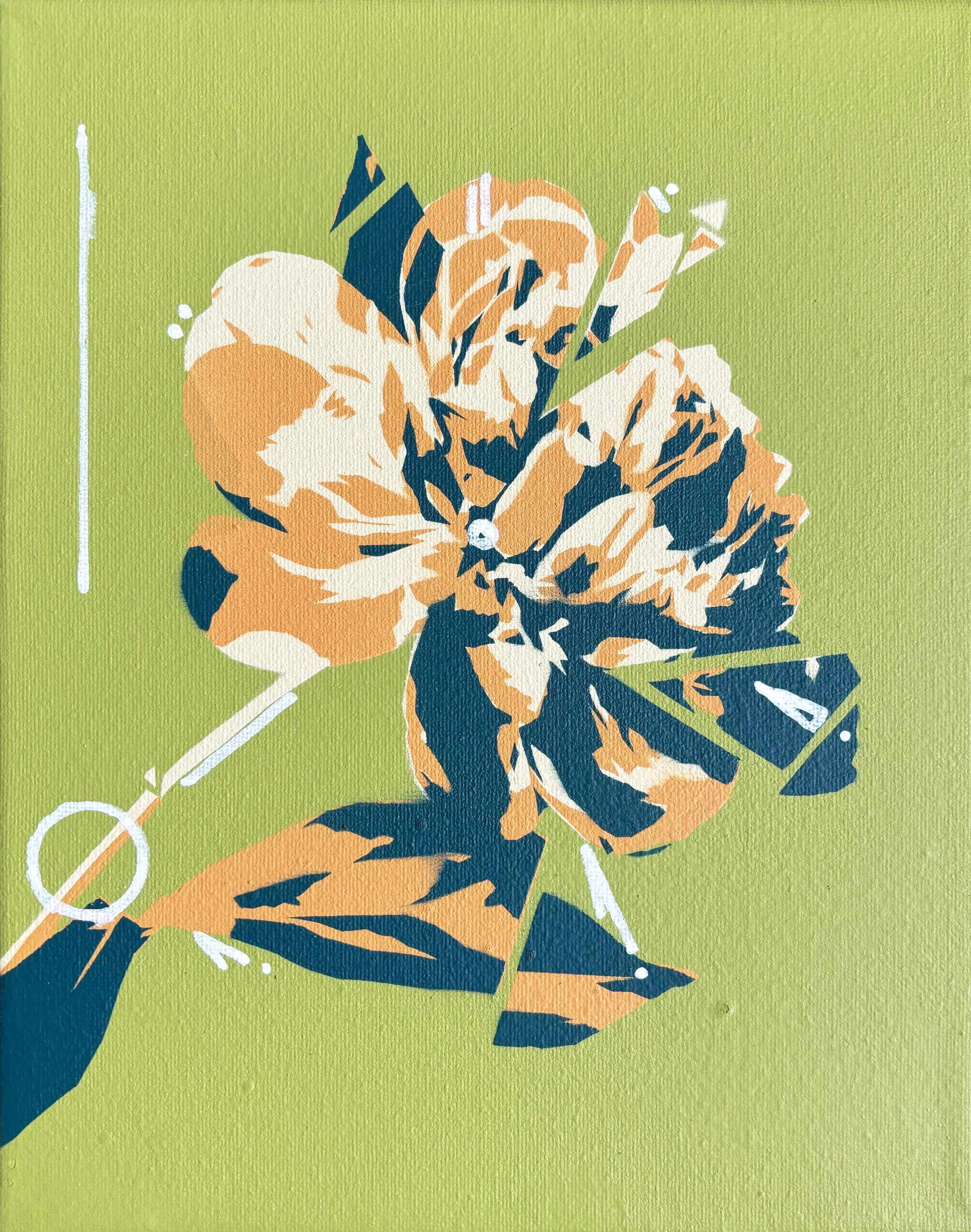 Elliott Klein STILL LIFE 4 - SINGLE FLOWER 8"x10" Spray paint and acrylic on canvas