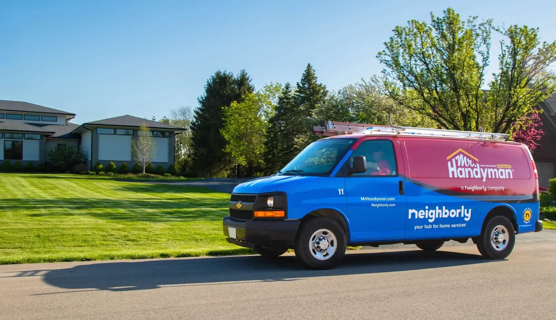 1:15 PMClaude responded: Mr.Mr. Handyman service van parked in front of upscale Dallas home, ready to handle your home repair and improvement needs