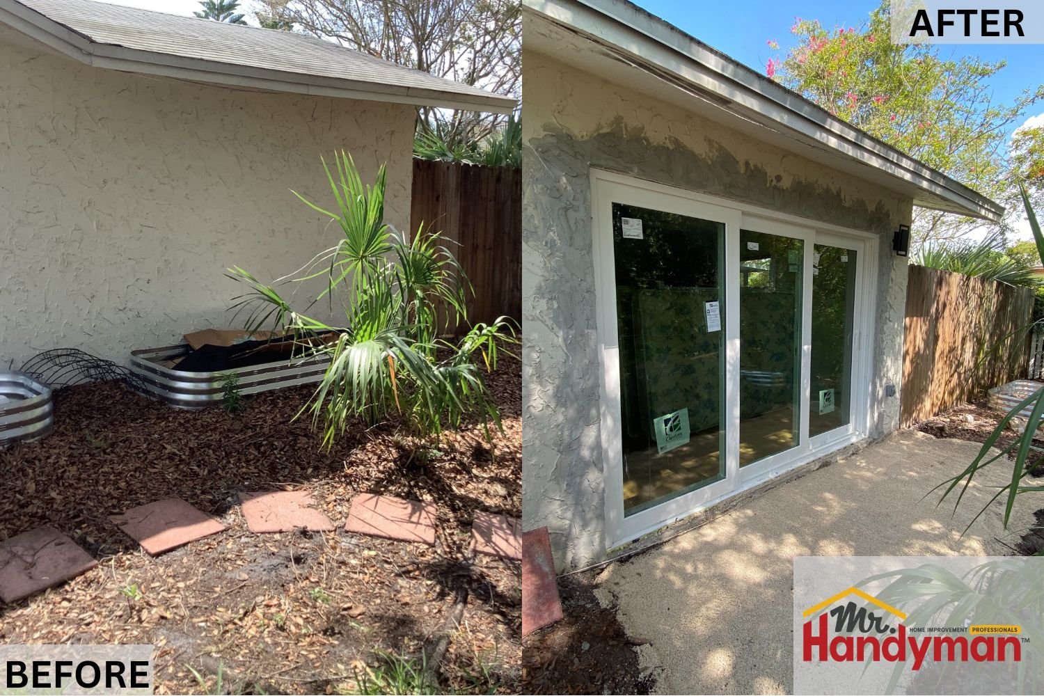 Expert technician repairing a front entry door on a Tampa home for improved security and function.