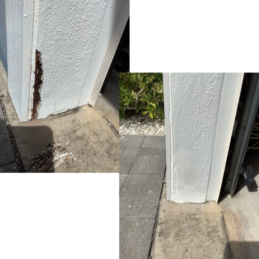 Professional wood rot repair service by Mr. Handyman in Tampa and Clearwater, showing damaged wood siding restored to new.