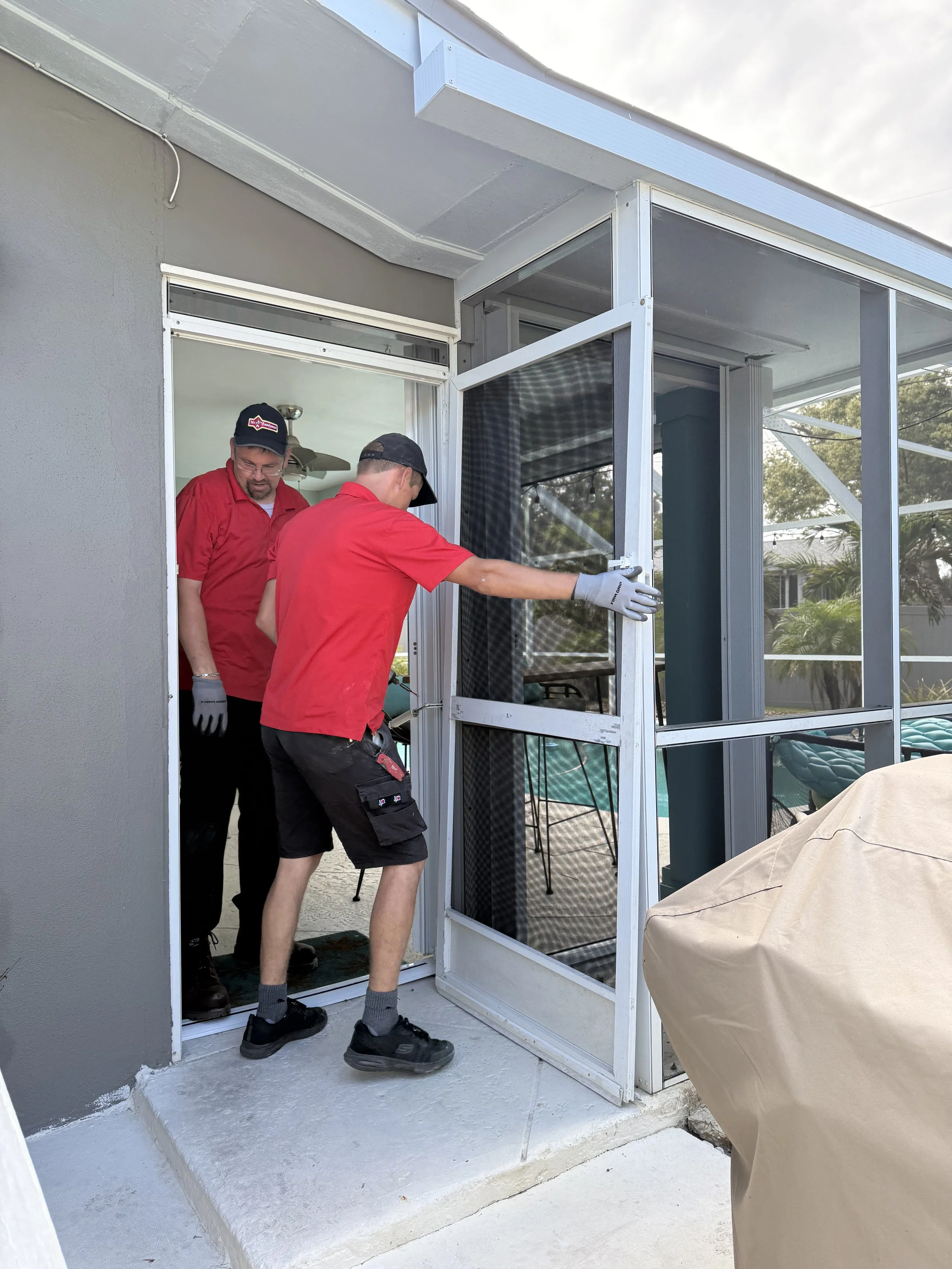 Screen door installation in Odessa home with modern frame and trim
