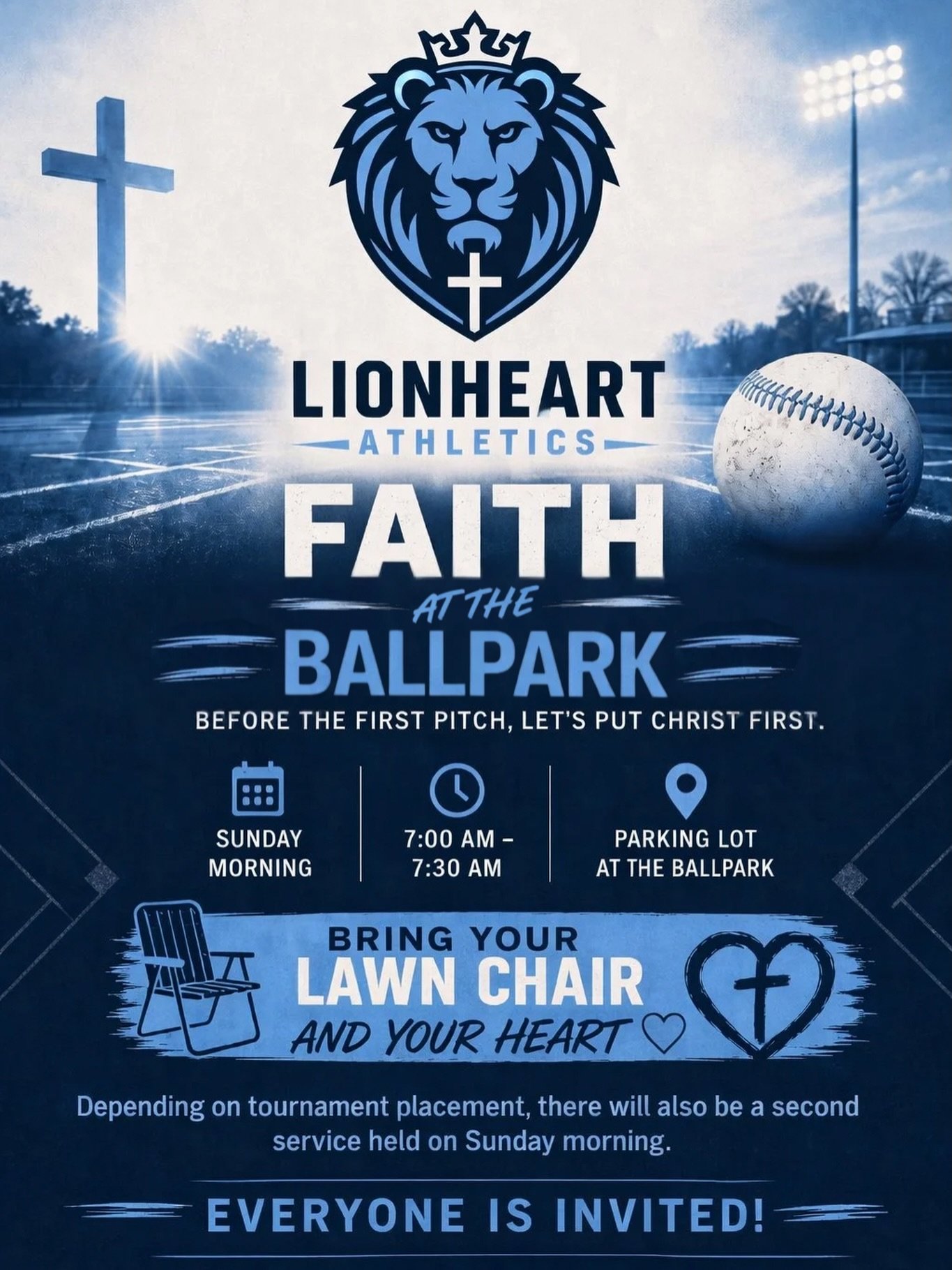 First ever church services in the parking lot! All invited to worship, pray, and hear the Word proclaimed. Open to all! #LionheartAthletics #FaithattheBallpark #FaithattheField #SpreadtheGospel