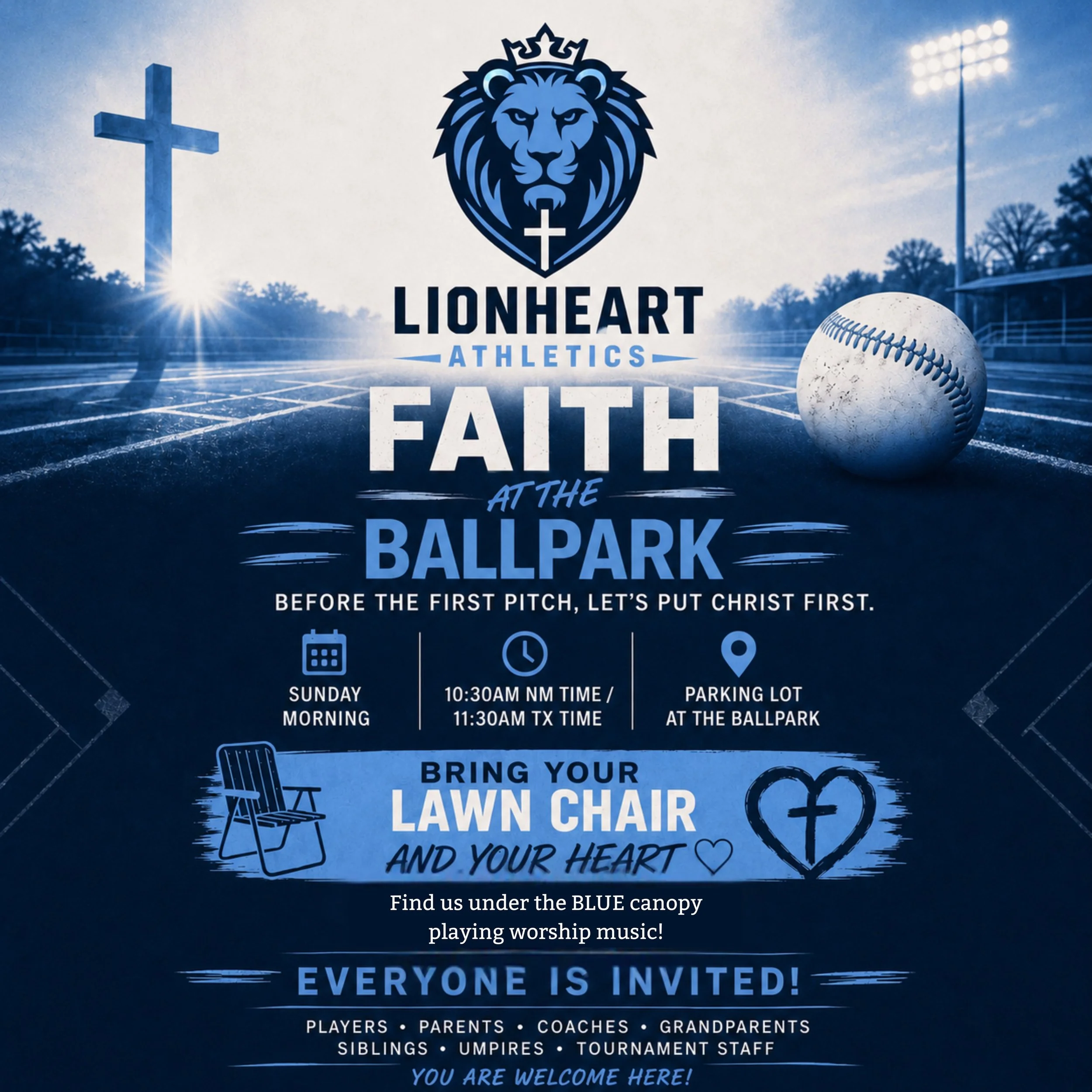 🦁 Faith at the Ballpark is back this Sunday! ⚾️

If you&rsquo;re in Hobbs, NM, for the Last Chance for Rings Tournament, we invite you to join Lionheart Athletics for a time of worship, prayer, and studying God&rsquo;s Word together.

This Sunday, w