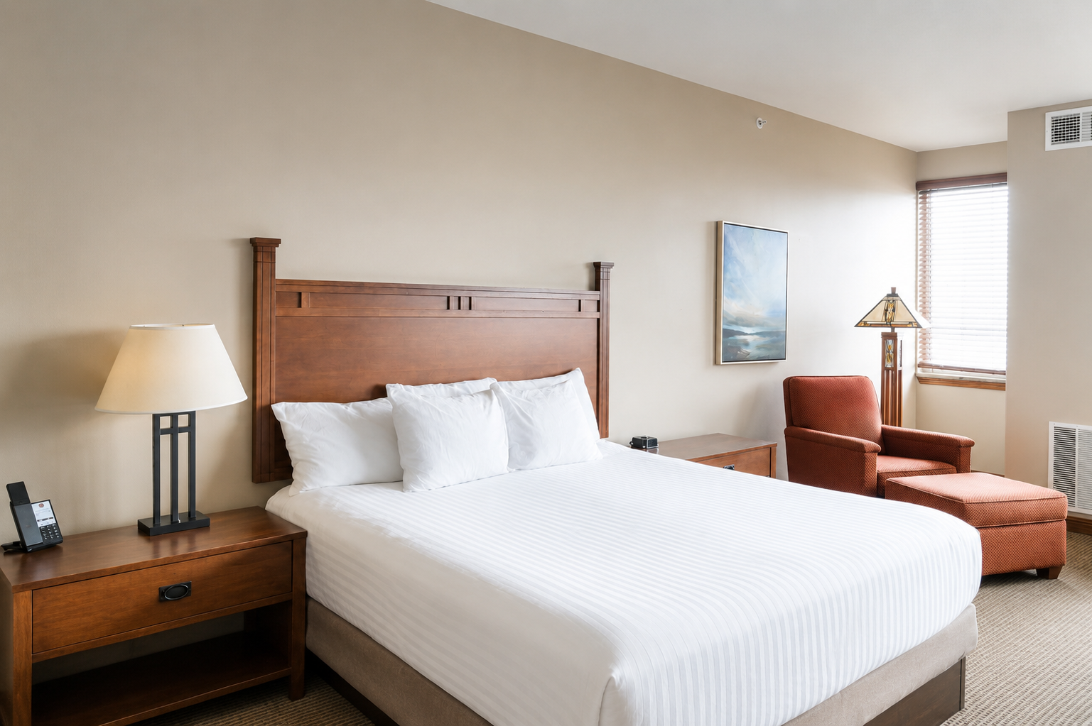 Accessible Deluxe King Lake View room at Honey Creek Resort