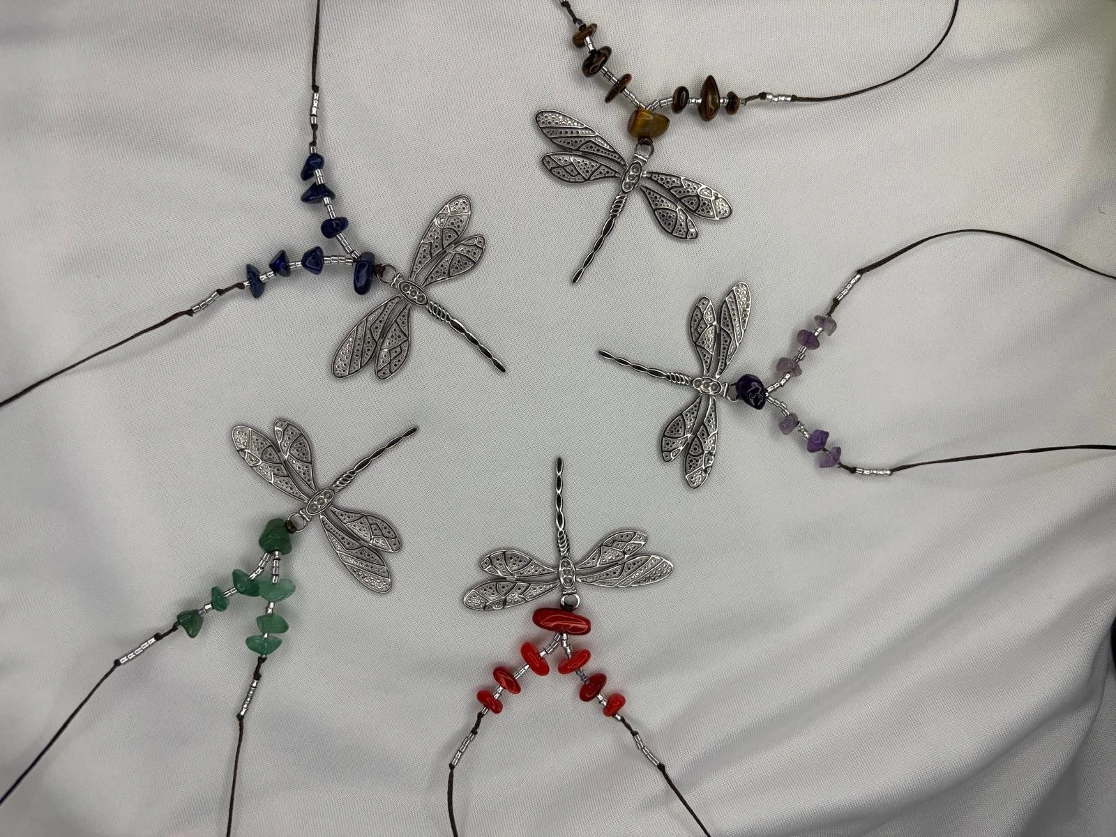 silver dragonfly charmed necklaces