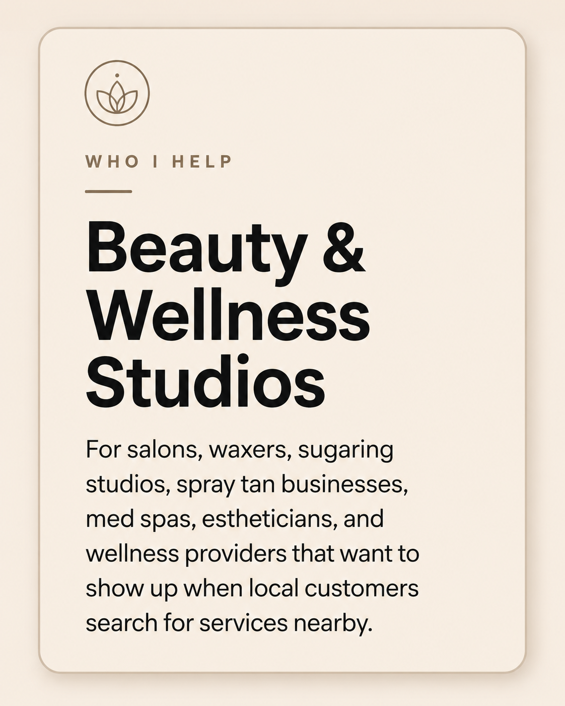 Sign for Beauty & Wellness Studios listing services for salons, waxers, sugaring studios, spray tan businesses, med spas, estheticians, and wellness providers.