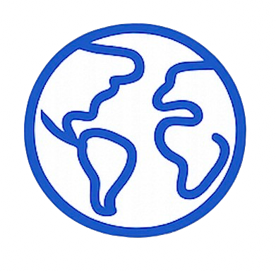 Simplified illustration of the Earth with blue outline showing continents.